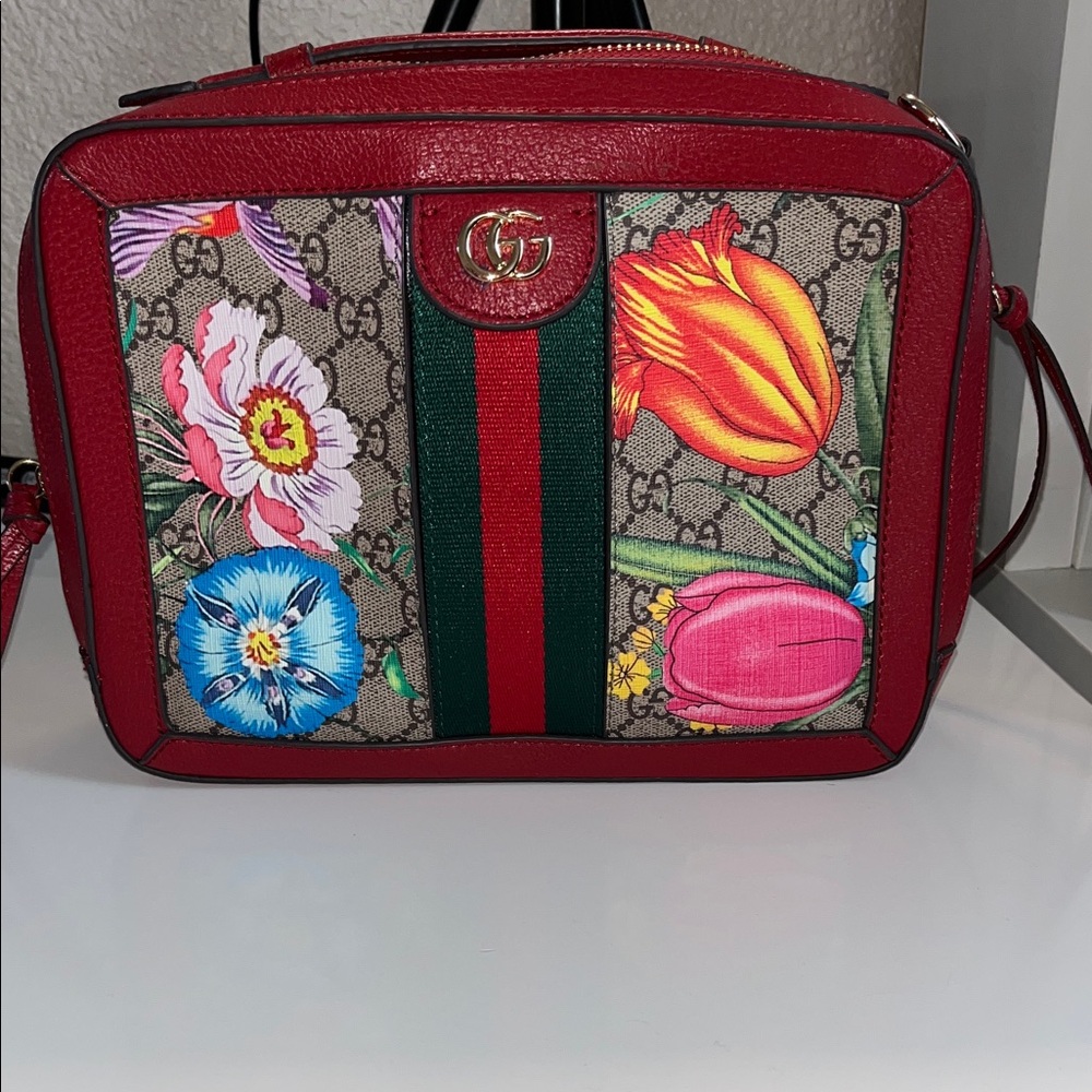 Gucci Red Multicolor Floral Crossbody Bag